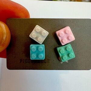 Toy Lego earrings  - stud earrings - 2 pairs